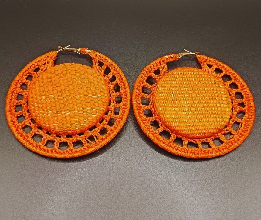 Boucle d'oreilles créole tricotée ORANGINE