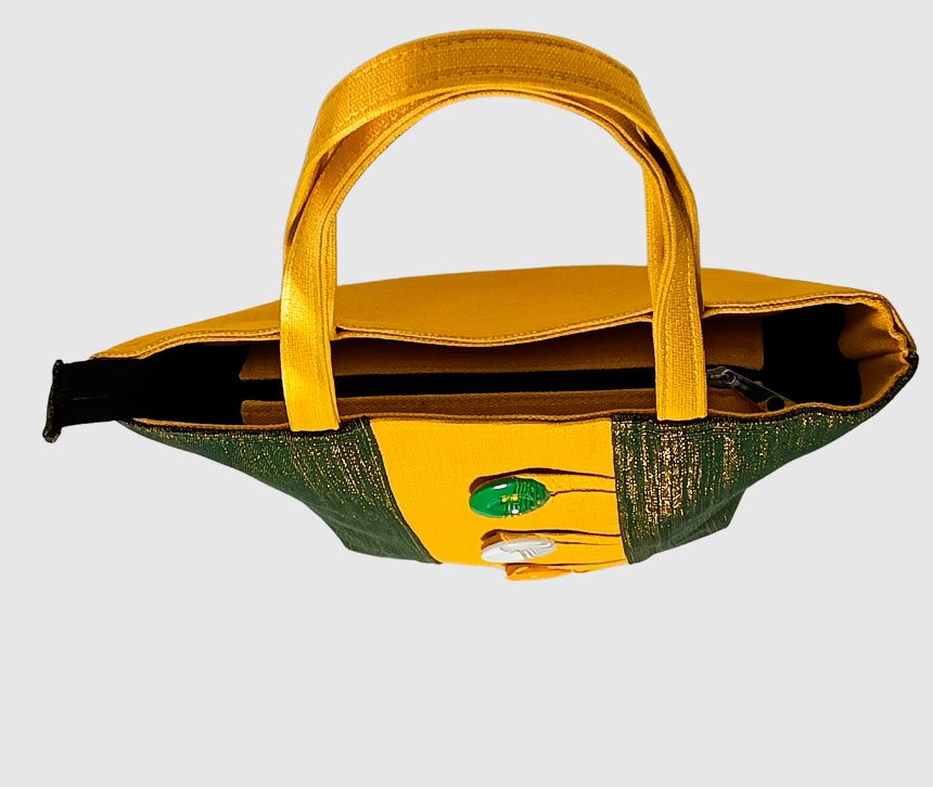 DD Sac Fourre Tout OR ÉMERAUDE AVEC JUTE JAUNE OR