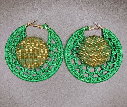 Boucle d'oreilles créole tricotée OR ÉMERAUDE