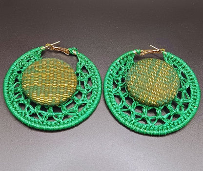 Boucle d'oreilles créole tricotée OR ÉMERAUDE