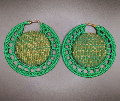 Boucle d'oreilles créole tricotée OR ÉMERAUDE