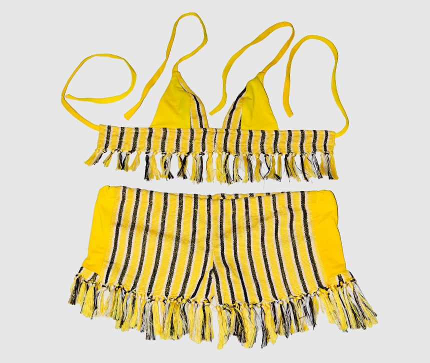 Maillot de bain SHORTY à frange 2 pièces - TT Jaune