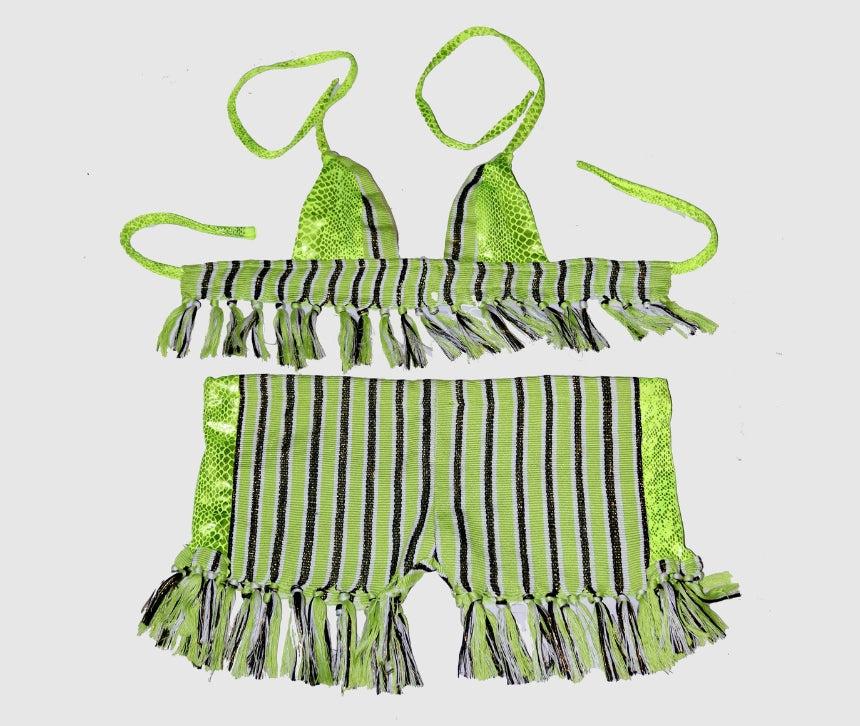 Maillot de bain SHORTY à frange 2 pièces - TT Vert Citron