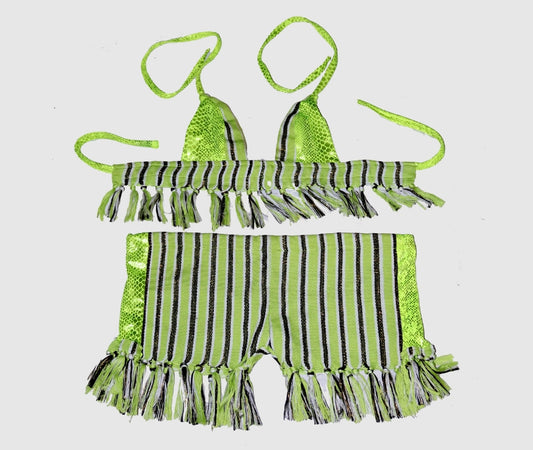 Maillot de bain SHORTY à frange 2 pièces - TT Vert Citron