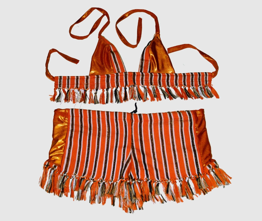 Maillot de bain SHORTY à frange 2 pièces - TT Orangé