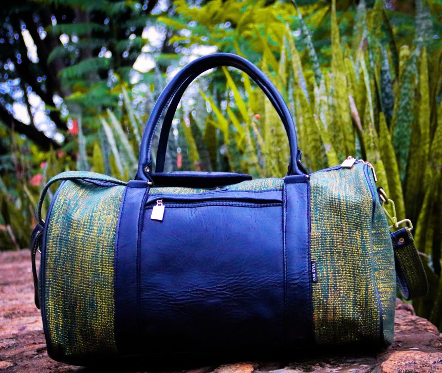 DD Sac à Main de Voyage OR ÉMERAUDE + CUIR VÉRITABLE NOIR LISSE